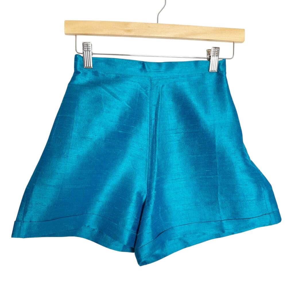 Julia Amory Turquoise Blue High Waisted Luxe 100% Silk Satin Shorts Size 0